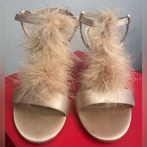 Kelly & Katie Champagne Feathered Heels